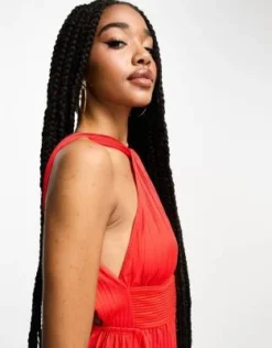 ASOS DESIGN Tall - Vestito Lungo A Pieghe Rosso Allacciato Al Collo Con Scollo Alla Greca -Vendite ASOS Maternity || RIVER ISLAND || Monki 204642873 3