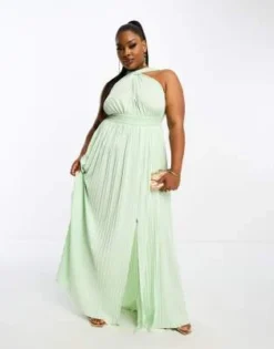 ASOS DESIGN Curve - Vestito Lungo Verde Salvia Allacciato Al Collo Con Gonna A Pieghe Alla Greca -Vendite ASOS Maternity || RIVER ISLAND || Monki 204642884 4