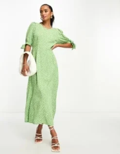 Nobody's Child Petite - Esme - Vestito Midi Con Dettaglio Laccetti Sulle Maniche Verde A Fiorellini -Vendite ASOS Maternity || RIVER ISLAND || Monki 204642935 4