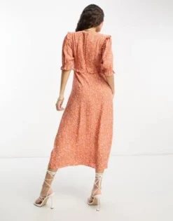 Nobody's Child Petite - Felicia - Vestito Midi Con Volant Arancione Con Stampa A Cuori -Vendite ASOS Maternity || RIVER ISLAND || Monki 204642953 2