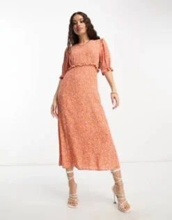 Nobody's Child Petite - Felicia - Vestito Midi Con Volant Arancione Con Stampa A Cuori -Vendite ASOS Maternity || RIVER ISLAND || Monki 204642953 4