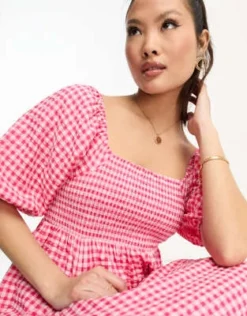 Nobody's Child Petite - Kylie - Vestito Midi Rosa E Rosso A Quadretti -Vendite ASOS Maternity || RIVER ISLAND || Monki 204642971 4