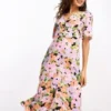 Nobody's Child Petite - Alexa - Vestito Midi Arancione E Viola A Fiori