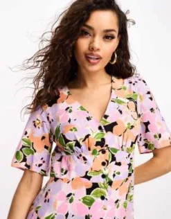 Nobody's Child Petite - Alexa - Vestito Midi Arancione E Viola A Fiori -Vendite ASOS Maternity || RIVER ISLAND || Monki 204642972 2
