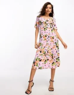 Nobody's Child Petite - Alexa - Vestito Midi Arancione E Viola A Fiori -Vendite ASOS Maternity || RIVER ISLAND || Monki 204642972 4
