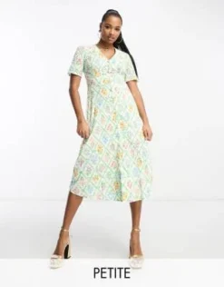 Nobody's Child Petite - Alexa - Vestito Midi In Pizzo Color Avorio Con Stampa Fantasia