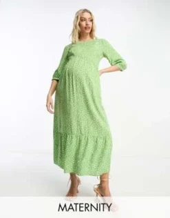 Nobody's Child Maternity - Rachel - Vestito Grembiule Midi Verde A Fiori