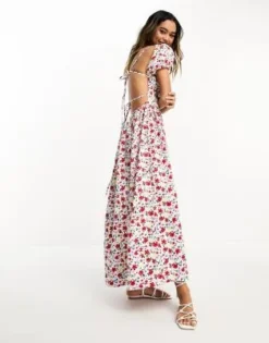 ASOS DESIGN - Vestito Milkmaid Midi Con Busto Arricciato E Apertura Con Laccio Sul Retro Con Stampa A Fiori Vivaci -Vendite ASOS Maternity || RIVER ISLAND || Monki 204647785 4