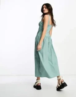 ASOS DESIGN - Vestito Midi Multitasche Con Vita Scesa In Cotone Blu Slavato Con Zip -Vendite ASOS Maternity || RIVER ISLAND || Monki 204647803 2