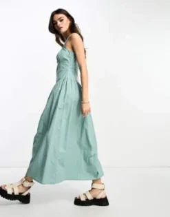 ASOS DESIGN - Vestito Midi Multitasche Con Vita Scesa In Cotone Blu Slavato Con Zip -Vendite ASOS Maternity || RIVER ISLAND || Monki 204647803 4