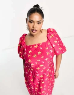 Something New Curve - Vestito Midi Rosa Con Maniche A Sbuffo E Stampa Di Farfalle -Vendite ASOS Maternity || RIVER ISLAND || Monki 204651643 4