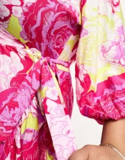 Something New Curve - Vestito Lungo A Portafoglio Fluo Con Stampa Di Rose -Vendite ASOS Maternity || RIVER ISLAND || Monki 204651658 3