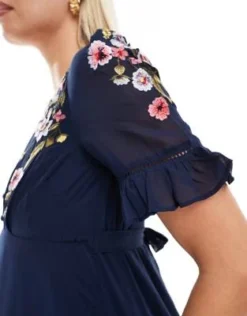 Hope & Ivy Maternity - Vestito Midi Con Maniche A Sbuffo E Ricami Blu Navy -Vendite ASOS Maternity || RIVER ISLAND || Monki 204656380 2