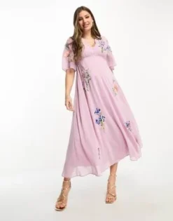 Hope & Ivy Maternity - Vestito Lungo Lilla Ricamato Con Scollo Profondo -Vendite ASOS Maternity || RIVER ISLAND || Monki 204656444 3