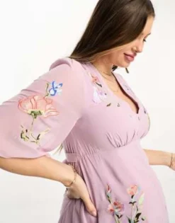 Hope & Ivy Maternity - Vestito Lungo Lilla Ricamato Con Scollo Profondo -Vendite ASOS Maternity || RIVER ISLAND || Monki 204656444 4