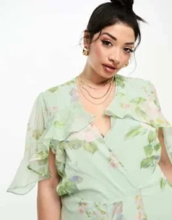 Hope & Ivy Plus - Vestito Lungo A Balze Verde Salvia A Portafoglio Con Volant -Vendite ASOS Maternity || RIVER ISLAND || Monki 204656732 2