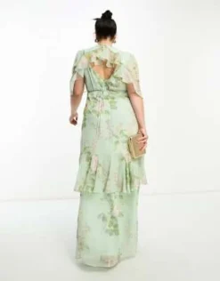 Hope & Ivy Plus - Vestito Lungo A Balze Verde Salvia A Portafoglio Con Volant -Vendite ASOS Maternity || RIVER ISLAND || Monki 204656732 4