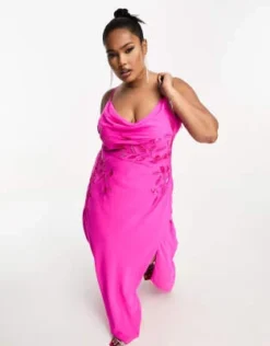 Hope & Ivy Plus - Vestito Lungo Decorato Rosa Acceso Con Scollo Ad Anello -Vendite ASOS Maternity || RIVER ISLAND || Monki 204656767 4