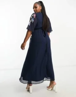 Hope & Ivy Plus - Vestito Da Giorno Midi Con Maniche A Sbuffo E Ricami Blu Navy -Vendite ASOS Maternity || RIVER ISLAND || Monki 204656770 3