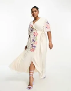Hope & Ivy Plus - Vestito Lungo Color Avorio Con Fiori Ricamati -Vendite ASOS Maternity || RIVER ISLAND || Monki 204656776 3