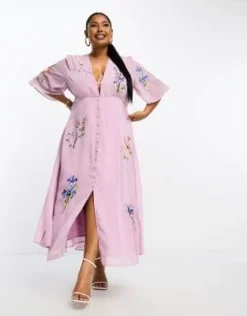 Hope & Ivy Plus - Vestito Lungo Lilla Ricamato Con Scollo Profondo -Vendite ASOS Maternity || RIVER ISLAND || Monki 204656783 4