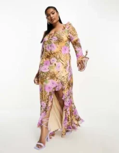 ASOS DESIGN Curve - Vestito Lungo Con Stampa Animalier E A Fiori Mista Con Volant E Apertura A Goccia -Vendite ASOS Maternity || RIVER ISLAND || Monki 204660273 4