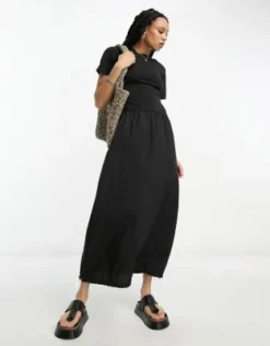 ASOS DESIGN - Vestito T-shirt Midi Girocollo 2 In 1 Con Gonna Cargo Nero -Vendite ASOS Maternity || RIVER ISLAND || Monki 204672366 4