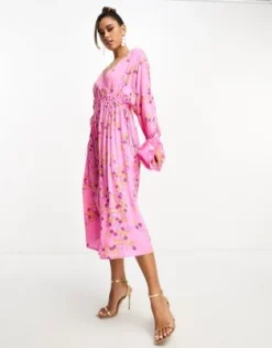Y.A.S - Vestito Midi Arricciato Rosa Con Stampa A Fiori -Vendite ASOS Maternity || RIVER ISLAND || Monki 204673854 3