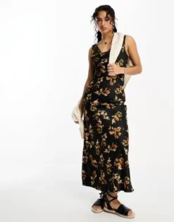 Emory Park - Vestito In Raso Nero Con Gonna Al Polpaccio, Scollo Ad Anello E Stampa A Fiori -Vendite ASOS Maternity || RIVER ISLAND || Monki 204676322 4