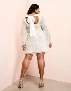 ASOS LUXE Curve - Vestito Corto A Maniche Lunghe Bianco Decorato Con Perle Sintetiche E Fiocco Sul Retro -Vendite ASOS Maternity || RIVER ISLAND || Monki 204676919 2