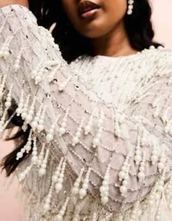 ASOS LUXE Curve - Vestito Corto A Maniche Lunghe Bianco Decorato Con Perle Sintetiche E Fiocco Sul Retro -Vendite ASOS Maternity || RIVER ISLAND || Monki 204676919 3