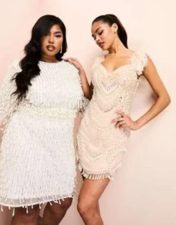 ASOS LUXE Curve - Vestito Corto A Maniche Lunghe Bianco Decorato Con Perle Sintetiche E Fiocco Sul Retro -Vendite ASOS Maternity || RIVER ISLAND || Monki 204676919 4