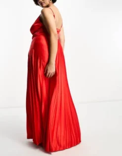 ASOS DESIGN Curve - Vestito Lungo A Pieghe Rosso Stretto In Vita Con Spalline Sottili E Scollo Profondo -Vendite ASOS Maternity || RIVER ISLAND || Monki 204678697 3