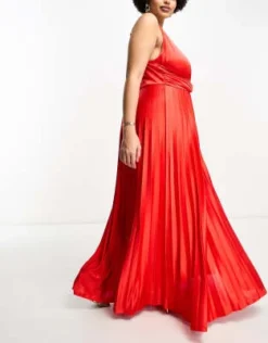 ASOS DESIGN Curve - Vestito Lungo A Pieghe Rosso Stretto In Vita Con Spalline Sottili E Scollo Profondo -Vendite ASOS Maternity || RIVER ISLAND || Monki 204678697 4