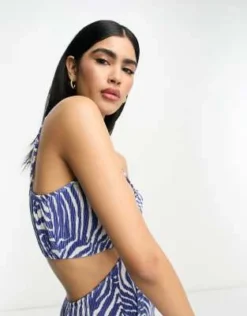 ASOS DESIGN - Vestito Midi Plissé Blu Zebrato Con Fascette Sottili E Cut-out -Vendite ASOS Maternity || RIVER ISLAND || Monki 204681204 3