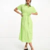 Monki - Vestito Camicia Midi Allacciato In Vita Verde