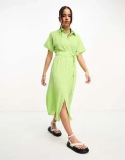 Monki - Vestito Camicia Midi Allacciato In Vita Verde -Vendite ASOS Maternity || RIVER ISLAND || Monki 204681976 4