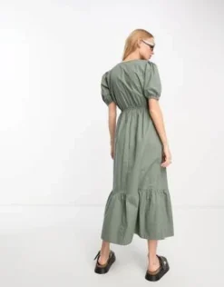 River Island - Vestito Midi Kaki In Popeline Con Volant Sul Davanti -Vendite ASOS Maternity || RIVER ISLAND || Monki 204695000 3