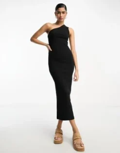 ASOS DESIGN - Vestito Midi Fasciante Monospalla Nero