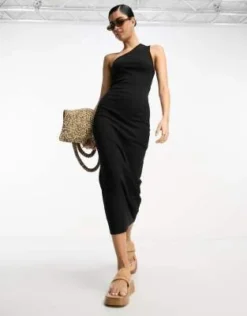 ASOS DESIGN - Vestito Midi Fasciante Monospalla Nero -Vendite ASOS Maternity || RIVER ISLAND || Monki 204700636 4