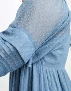 ASOS DESIGN Curve - Vestito Lungo Blu Crepuscolare Plumetis Con Pinces E Volant Sul Fondo -Vendite ASOS Maternity || RIVER ISLAND || Monki 204700908 4