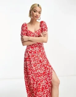 & Other Stories - Vestito Midi Rosso A Fiori Con Maniche A Sbuffo -Vendite ASOS Maternity || RIVER ISLAND || Monki 204702760 3