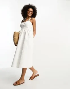 River Island - Vestito Midi Bianco A Corsetto In Denim Con Spalline Sottili -Vendite ASOS Maternity || RIVER ISLAND || Monki 204712883 4