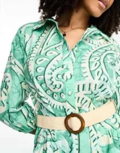 River Island - Vestito Camicia Verde Con Stampa Cachemire E Cintura In Rafia -Vendite ASOS Maternity || RIVER ISLAND || Monki 204713037 4