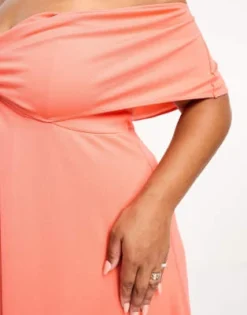 ASOS DESIGN Curve - Vestito Lungo Color Corallo Con Scollo Alla Bardot Incrociato E Spalle Scoperte -Vendite ASOS Maternity || RIVER ISLAND || Monki 204714860 3