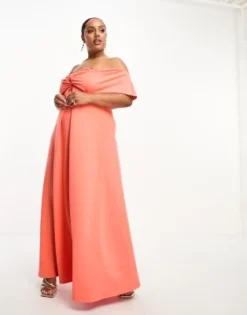 ASOS DESIGN Curve - Vestito Lungo Color Corallo Con Scollo Alla Bardot Incrociato E Spalle Scoperte -Vendite ASOS Maternity || RIVER ISLAND || Monki 204714860 4
