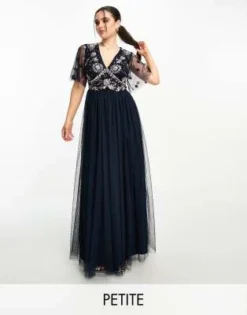 Maya Petite - Vestito Lungo Blu Navy Decorato Con Gonna In Tulle