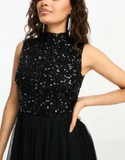 Maya Petite - Vestito Corto Accollato Nero In Tulle Con Paillettes Delicate Tono Su Tono -Vendite ASOS Maternity || RIVER ISLAND || Monki 204715471 4