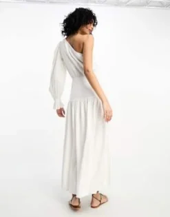 ASOS DESIGN - Vestito Midi In Misto Lino Monospalla Bianco -Vendite ASOS Maternity || RIVER ISLAND || Monki 204715693 3