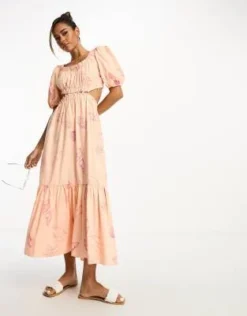 ASOS DESIGN - Vestito Midi 2 In 1 Con Scollo Rotondo Elasticizzato E Motivo Marino Stampato